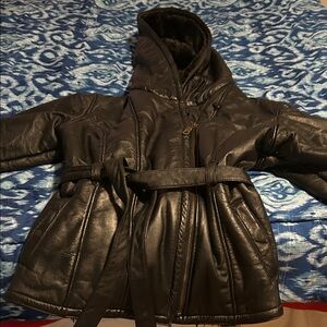 Wilson Black Leather Jacket with Hood Fully Lined